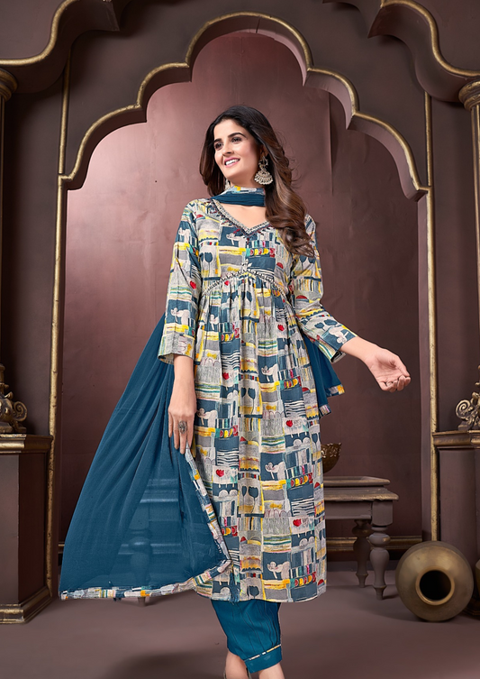 Premium Rayon Handwork Suit with Heavy Najmin Dupatta