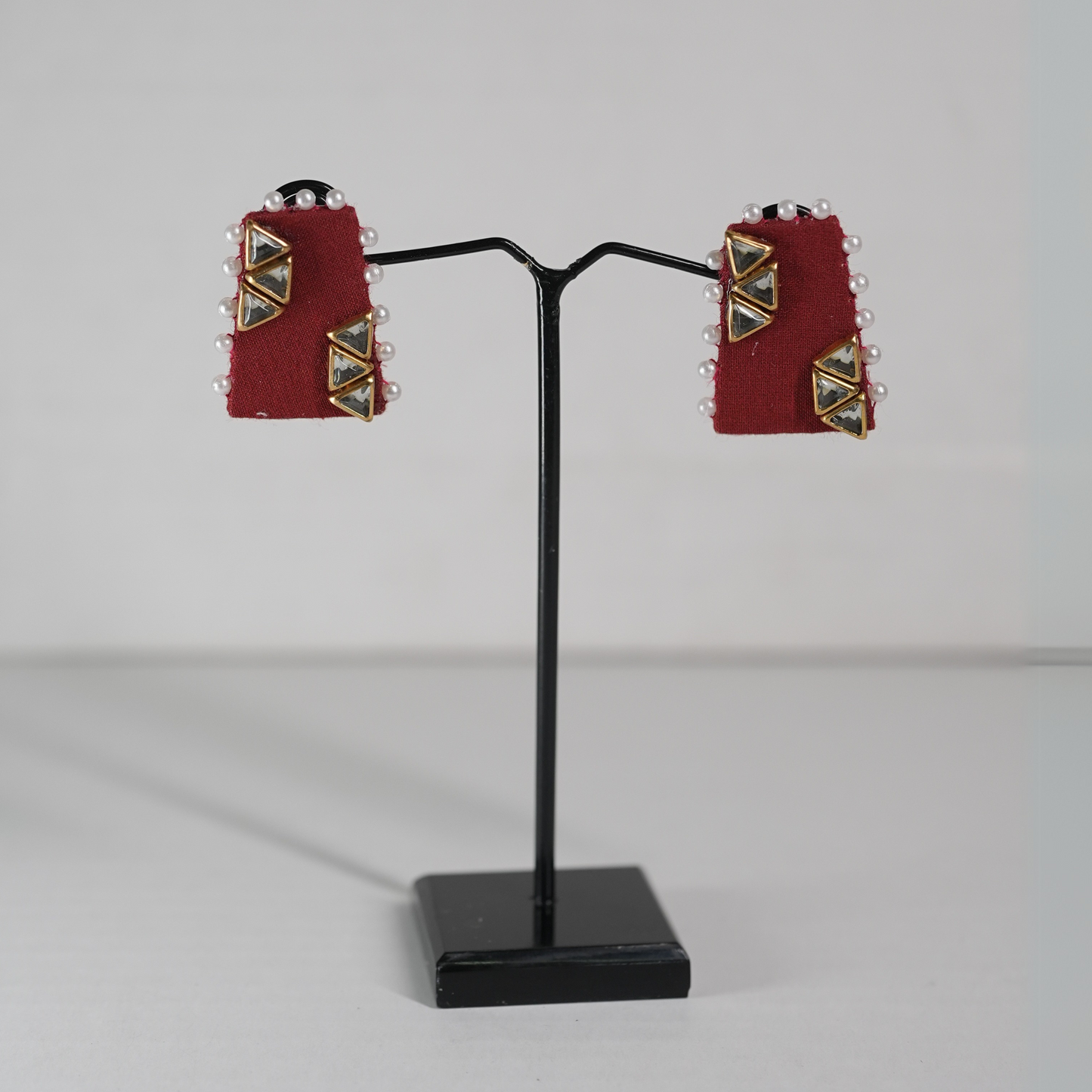 Desisnitch Handmade Triangular Pearl & Gemstone Earrings