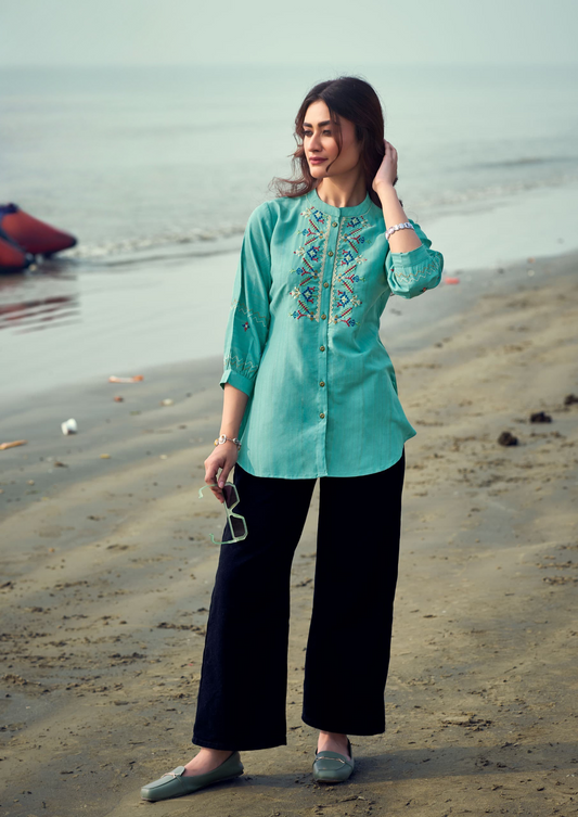 Elegant Viscose Embroidered Top – Perfect for Office & Casual Wear