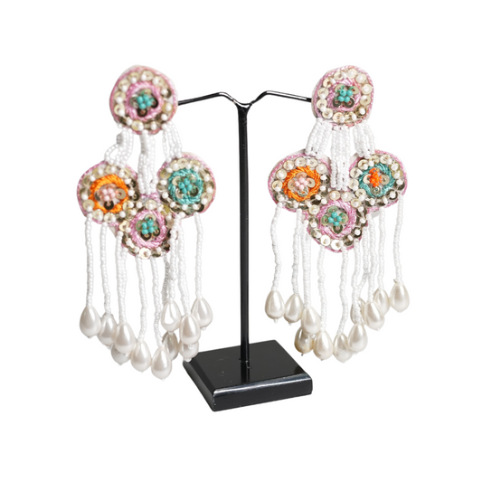 🌸 Handcrafted Elegance: Embroidered Beaded Dangler Earrings - Desisnitch
