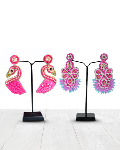 Desisnitch Handmade Earrings Combo – Lotus Bloom & Flamingo Edition (Set of 2 Pairs)
