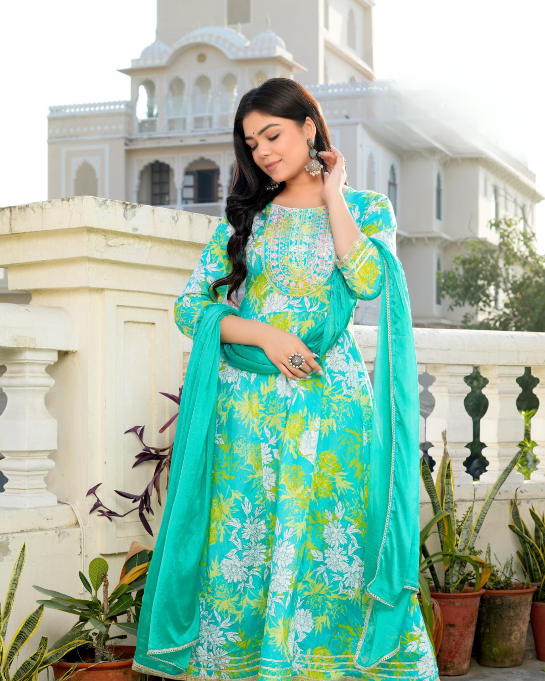 Premium Cotton Anarkali Set (3-Piece Set – Top, Pant & Dupatta)