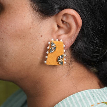 Desisnitch Handmade Triangular Pearl & Gemstone Earrings