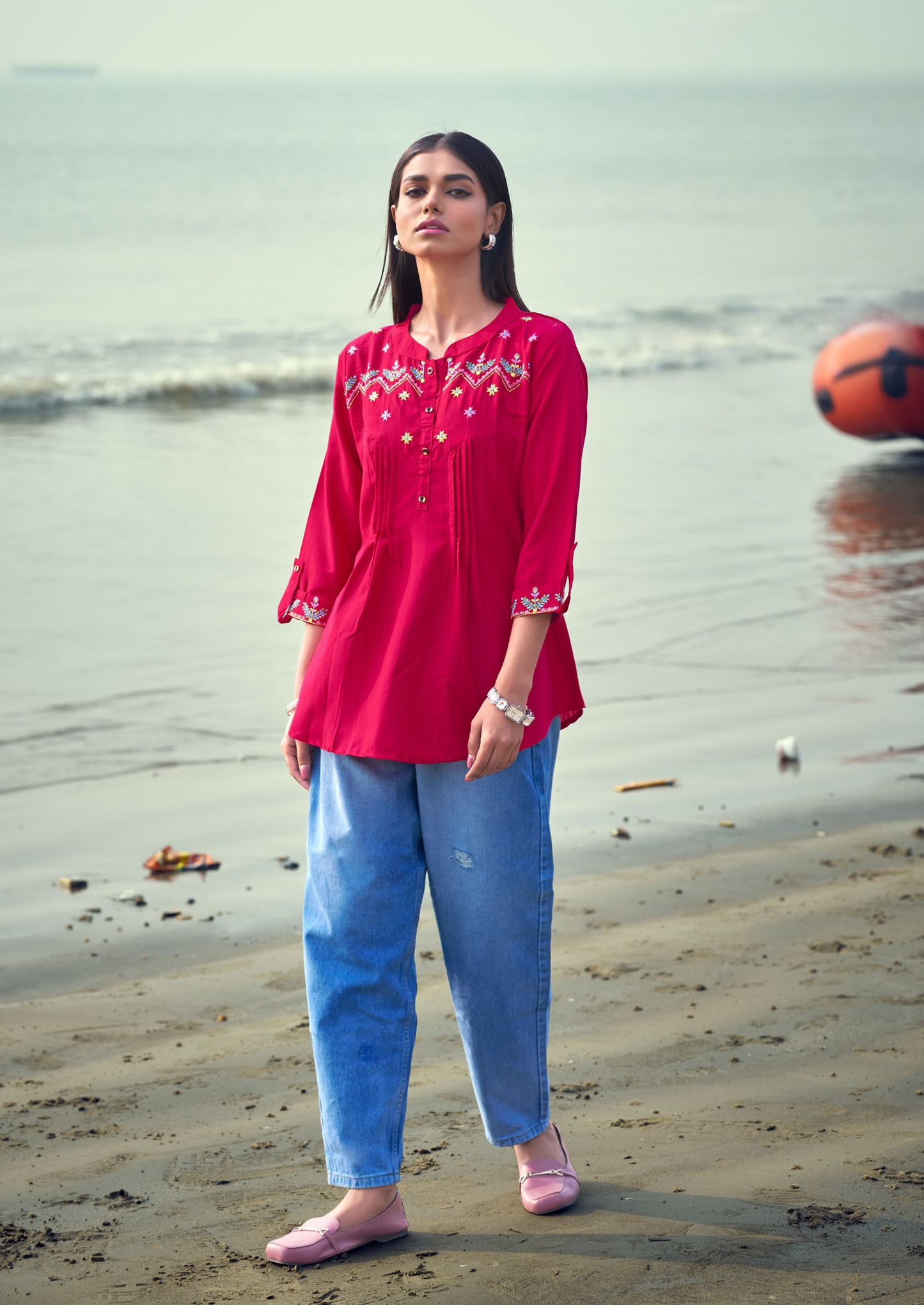 Elegant Viscose Embroidered Top – Perfect for Office & Casual Wear