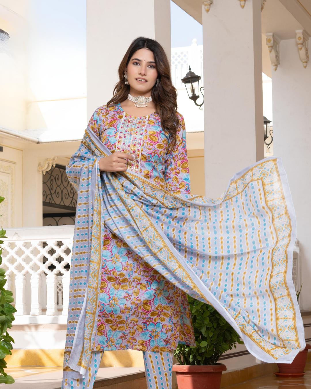 COTTON KURTI WITH PANT & DUPATTA