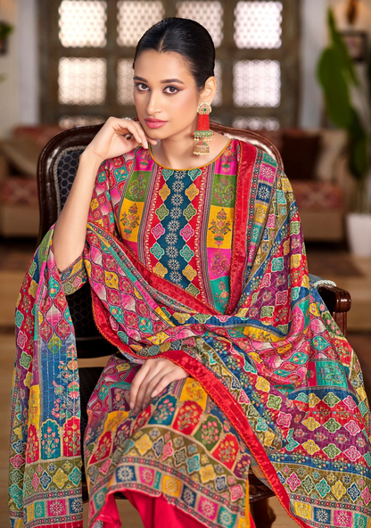 Elegant Maslin Digital Print Suit with Aari Mirror Work