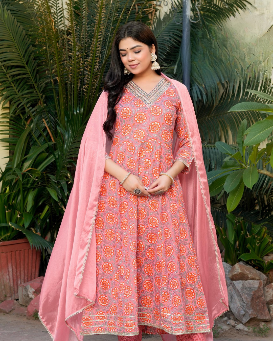 Premium Cotton Anarkali Set (3-Piece Set – Top, Pant & Dupatta)