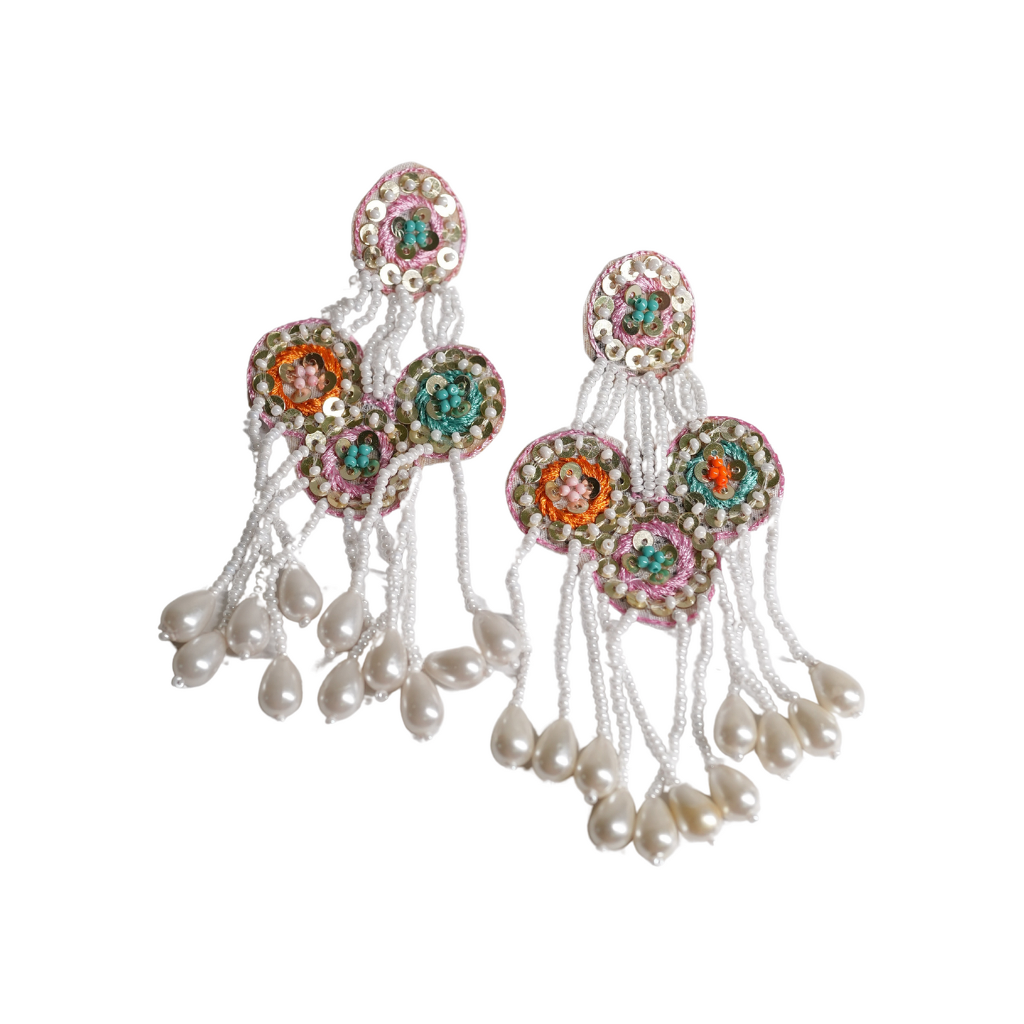 🌸 Handcrafted Elegance: Embroidered Beaded Dangler Earrings - Desisnitch