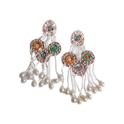 🌸 Handcrafted Elegance: Embroidered Beaded Dangler Earrings - Desisnitch
