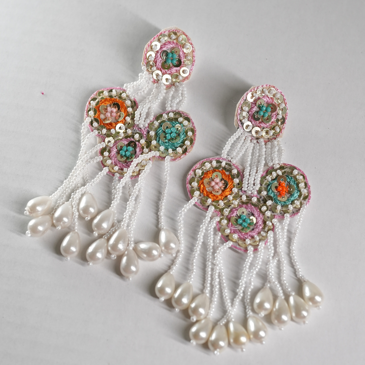 🌸 Handcrafted Elegance: Embroidered Beaded Dangler Earrings - Desisnitch