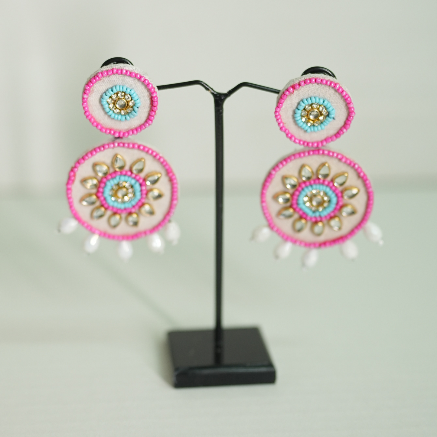 Handmade Mirror & Bead Circle Earrings by Desisnitch