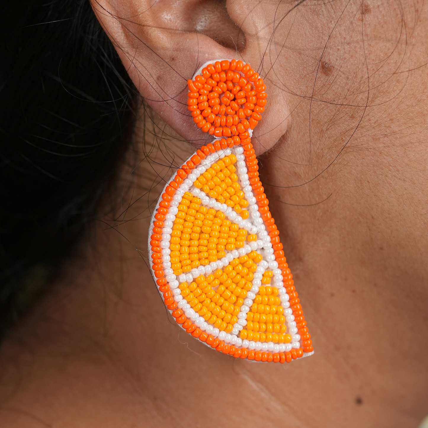Handmade Citrus Beaded Earrings by Desisnitch