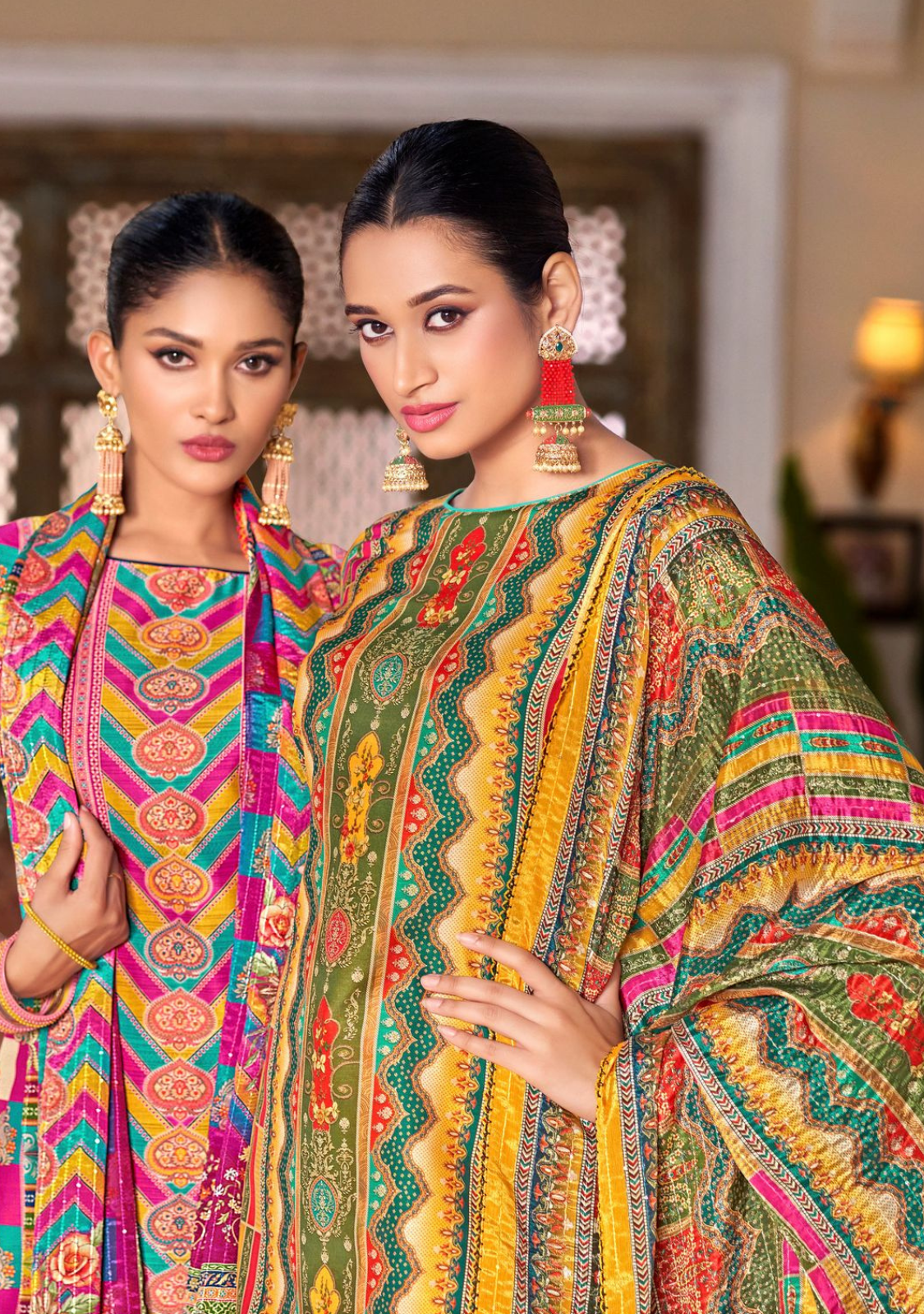 Elegant Maslin Digital Print Suit with Aari Mirror Work