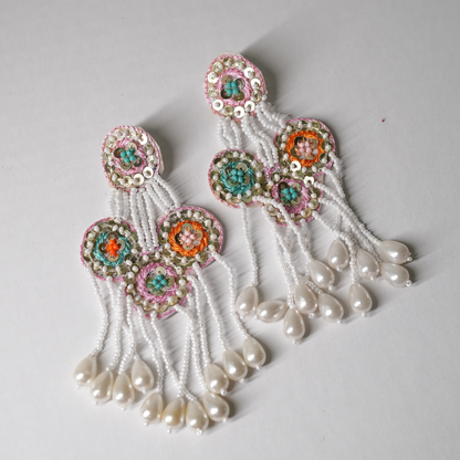 🌸 Handcrafted Elegance: Embroidered Beaded Dangler Earrings - Desisnitch