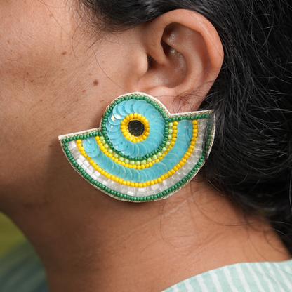 Desisnitch Handmade Half Moon Beaded Fan Earrings