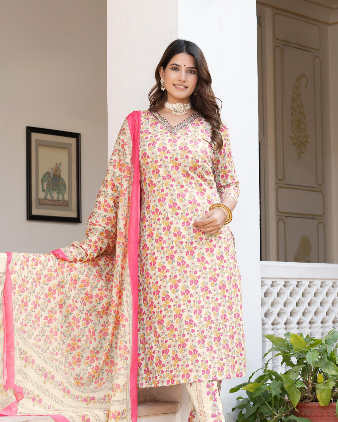 COTTON KURTI WITH PANT & DUPATTA