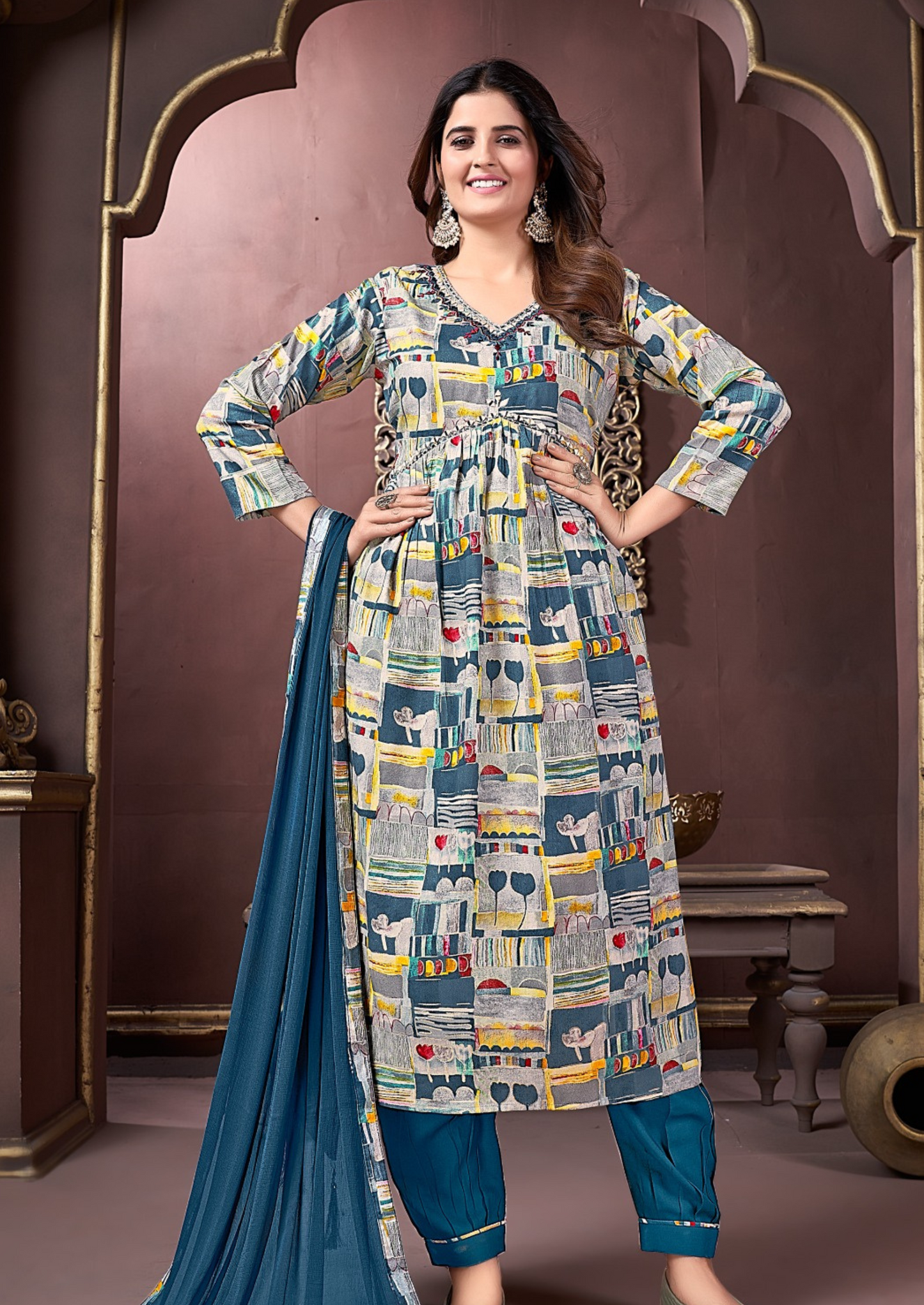 Premium Rayon Handwork Suit with Heavy Najmin Dupatta