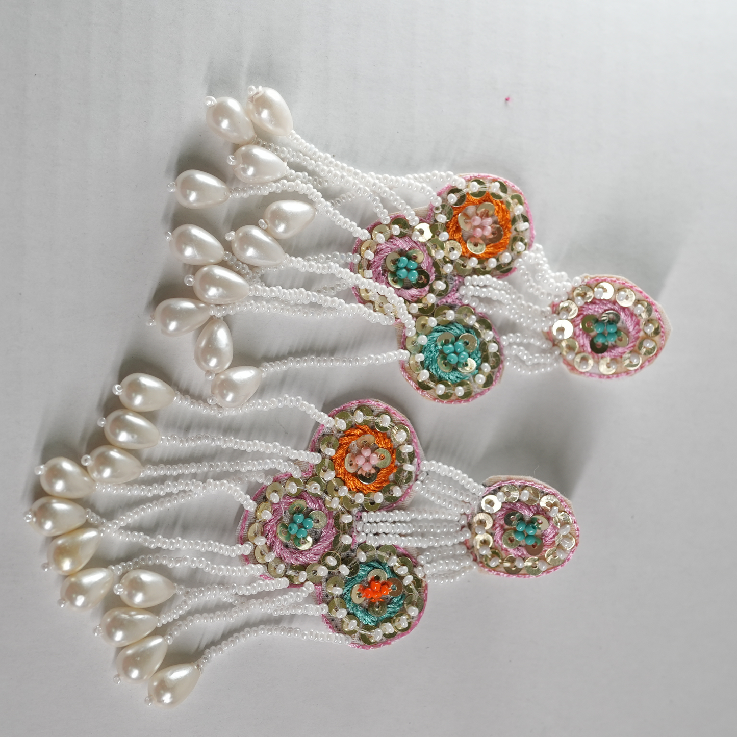 🌸 Handcrafted Elegance: Embroidered Beaded Dangler Earrings - Desisnitch