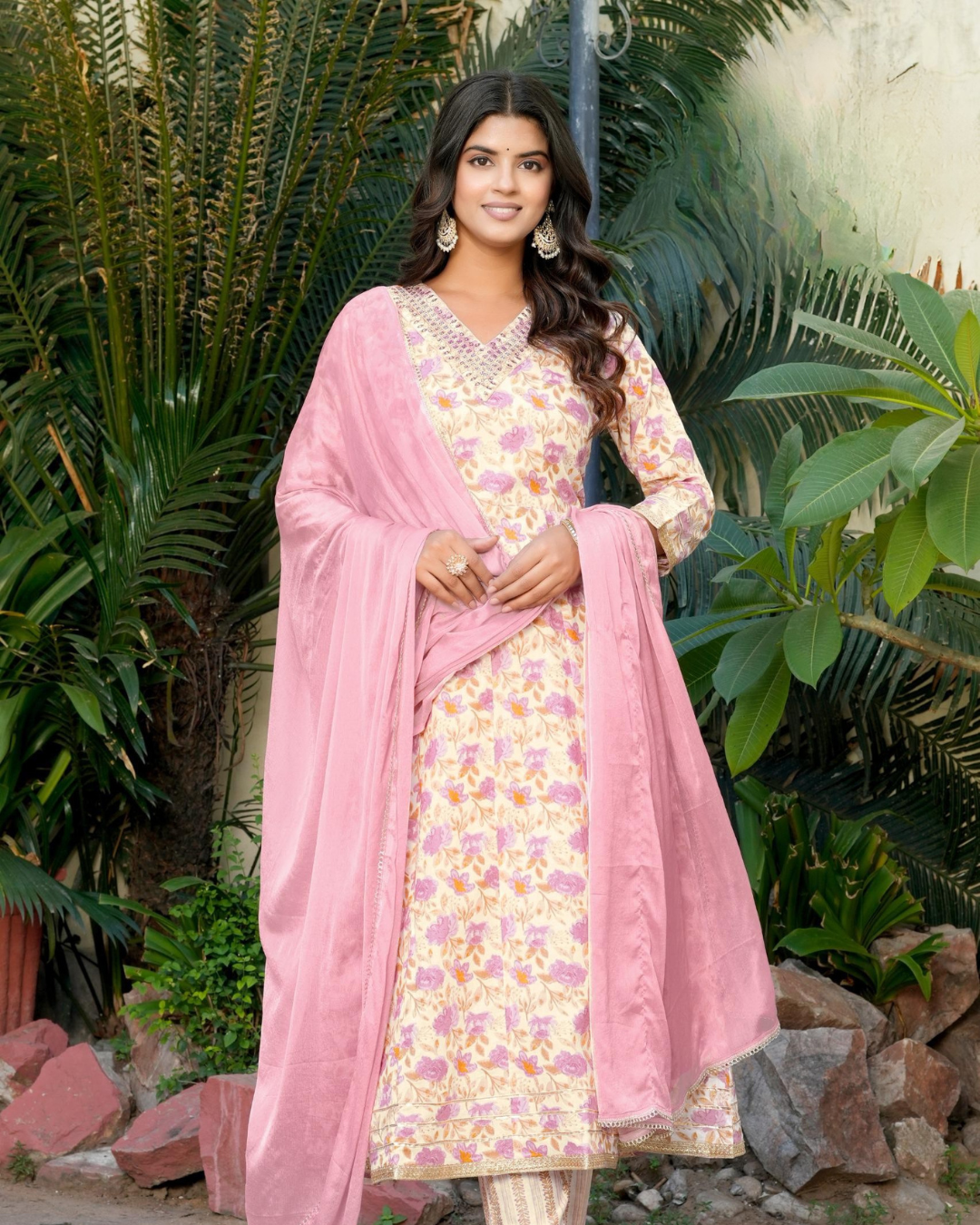 Premium Cotton Anarkali Set (3-Piece Set – Top, Pant & Dupatta)