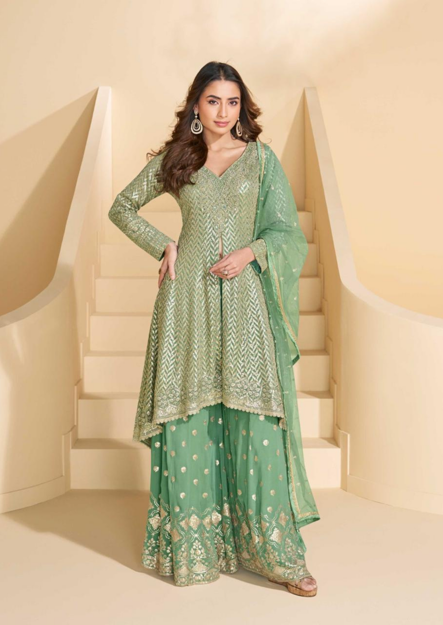 Luxury Embroidered Georgette Suit – Free Size Stitched