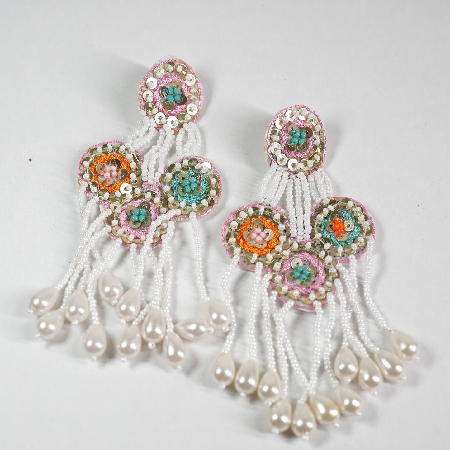 🌸 Handcrafted Elegance: Embroidered Beaded Dangler Earrings - Desisnitch