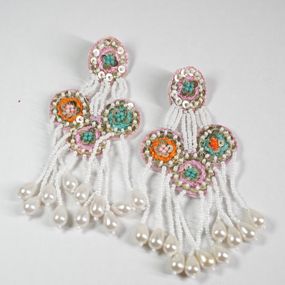 🌸 Handcrafted Elegance: Embroidered Beaded Dangler Earrings - Desisnitch