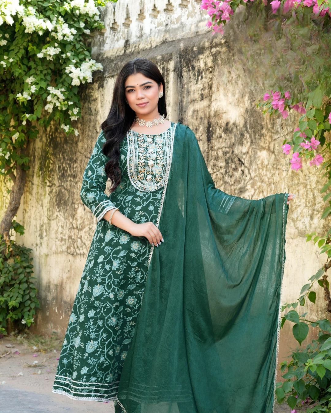 Premium Cotton Anarkali Set (3-Piece Set – Top, Pant & Dupatta)