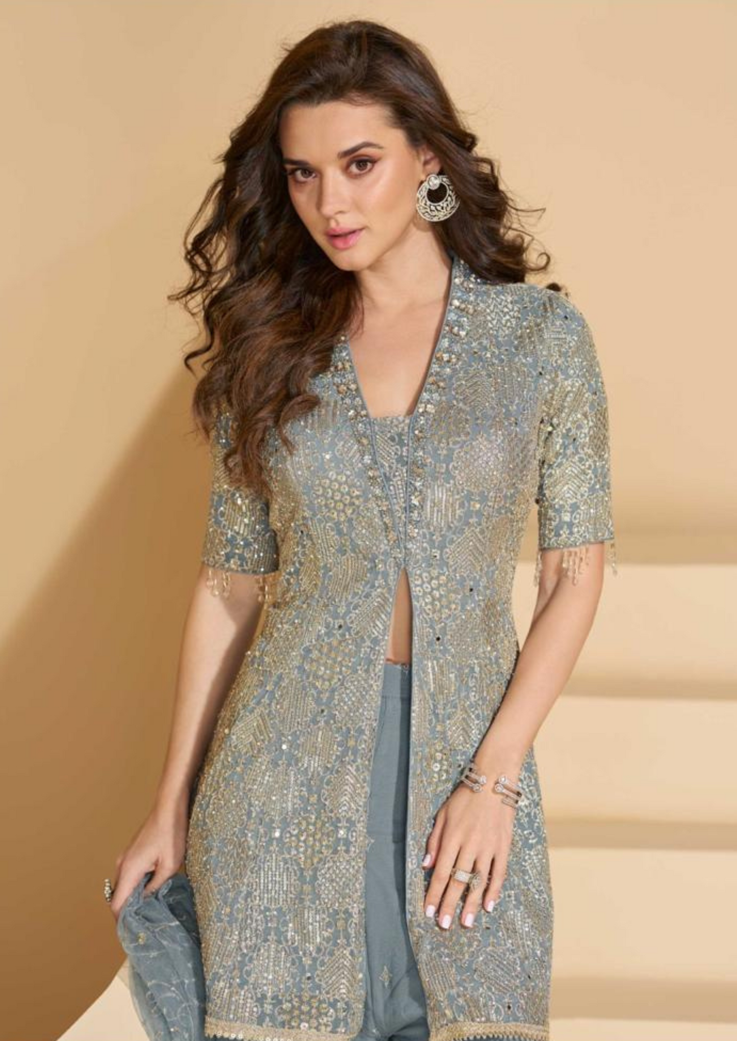 Luxury Embroidered Georgette Suit – Free Size Stitched