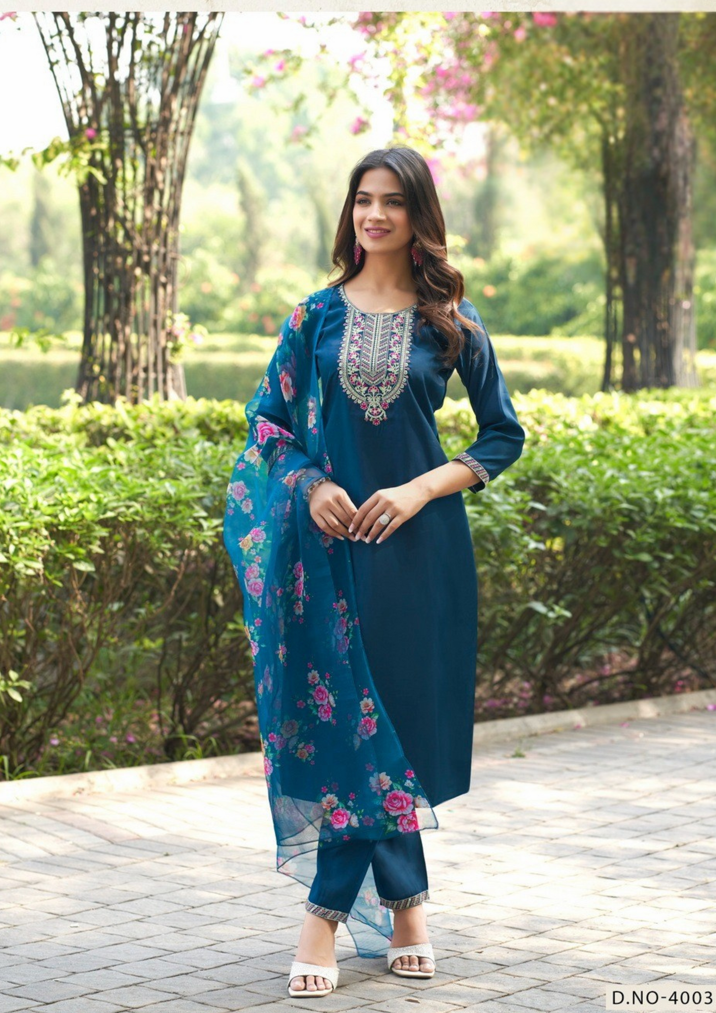 Elegant Straight Kurti Set with Pant & Dupatta – Roman Silk Collection
