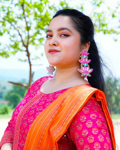 Desisnitch Triple Lotus Bloom Handmade Earrings