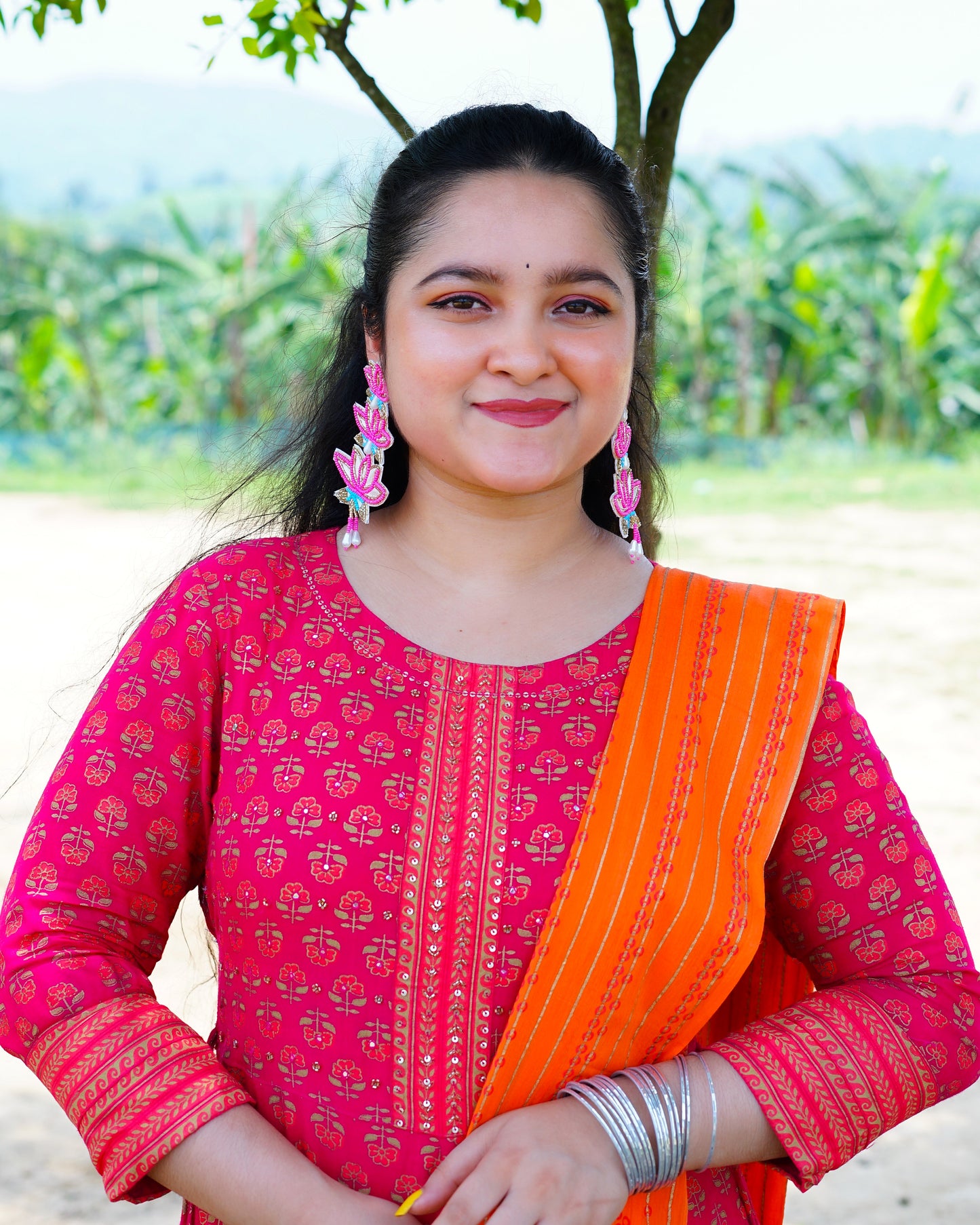 Desisnitch Triple Lotus Bloom Handmade Earrings