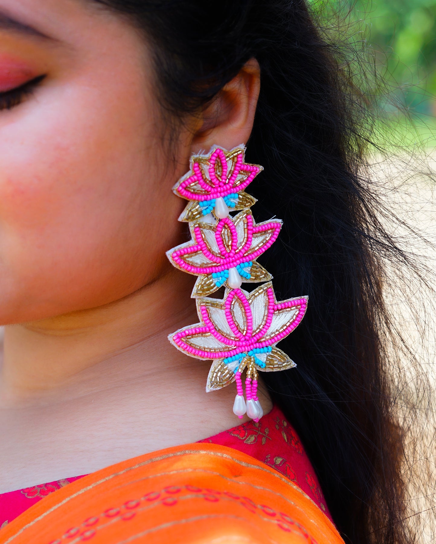 Desisnitch Triple Lotus Bloom Handmade Earrings