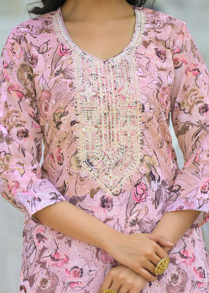 Blush Elegance Floral Kurta Set