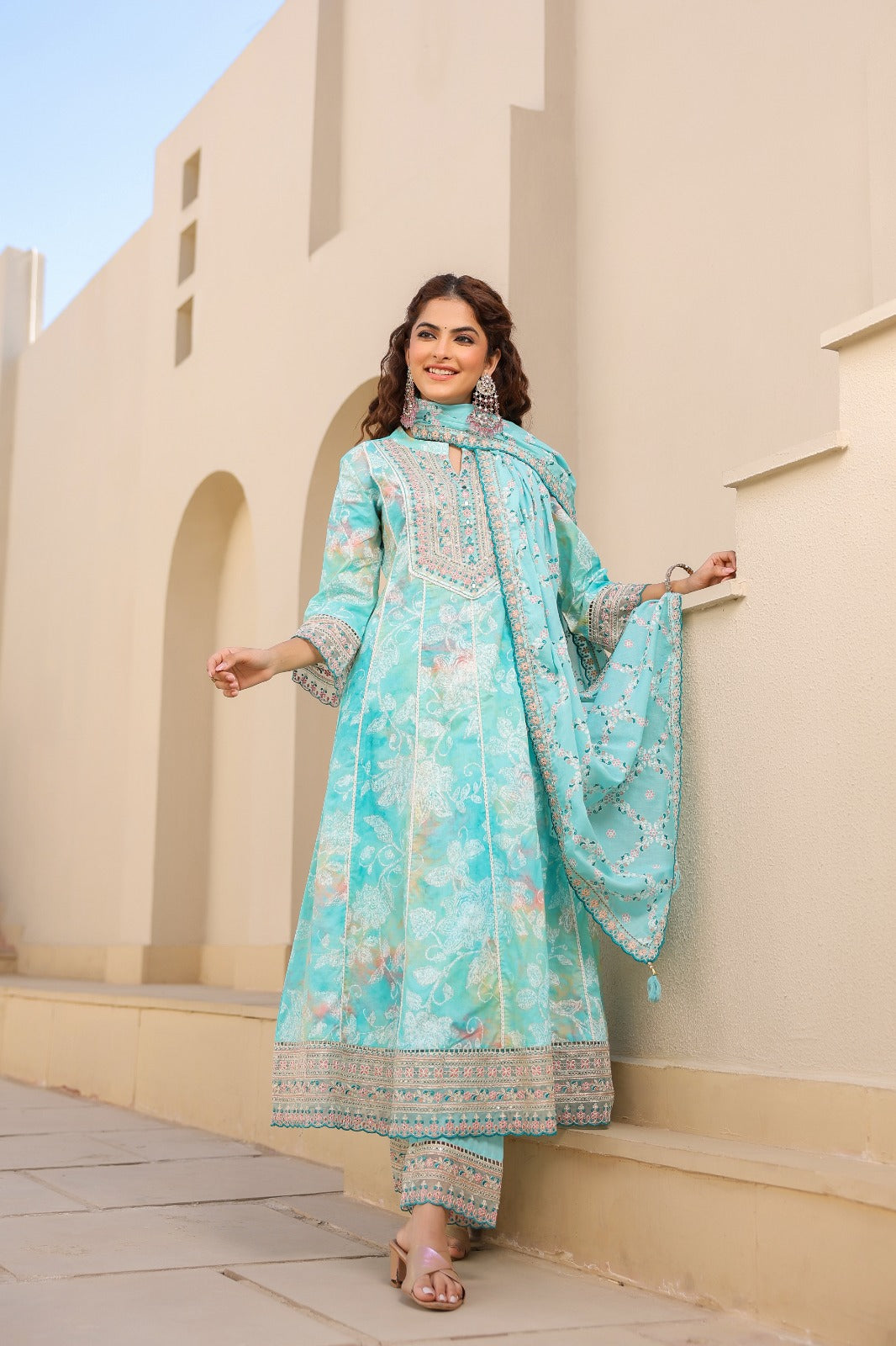 Aqua Elegance Embroidered Anarkali Set