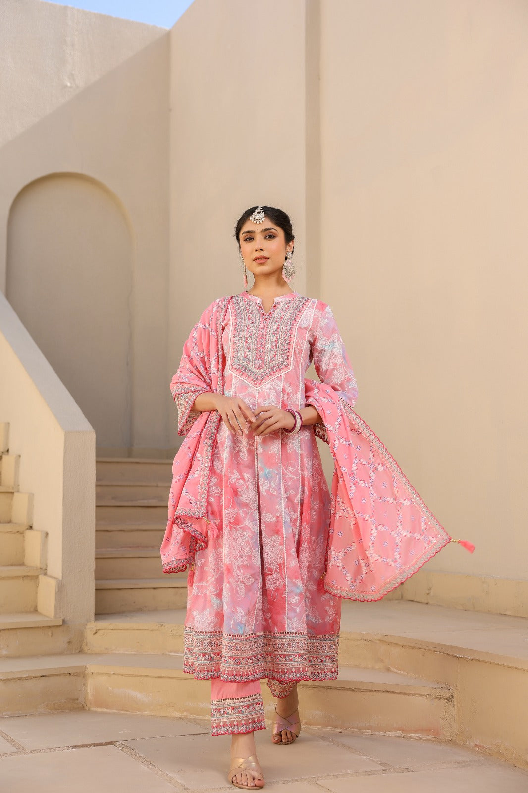 Aqua Elegance Embroidered Anarkali Set