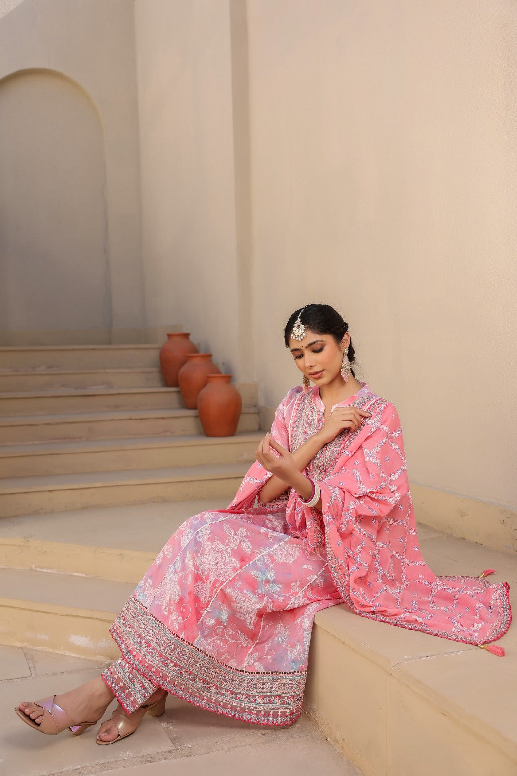 Aqua Elegance Embroidered Anarkali Set