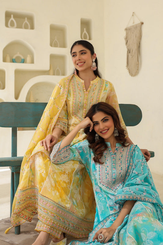 Aqua Elegance Embroidered Anarkali Set