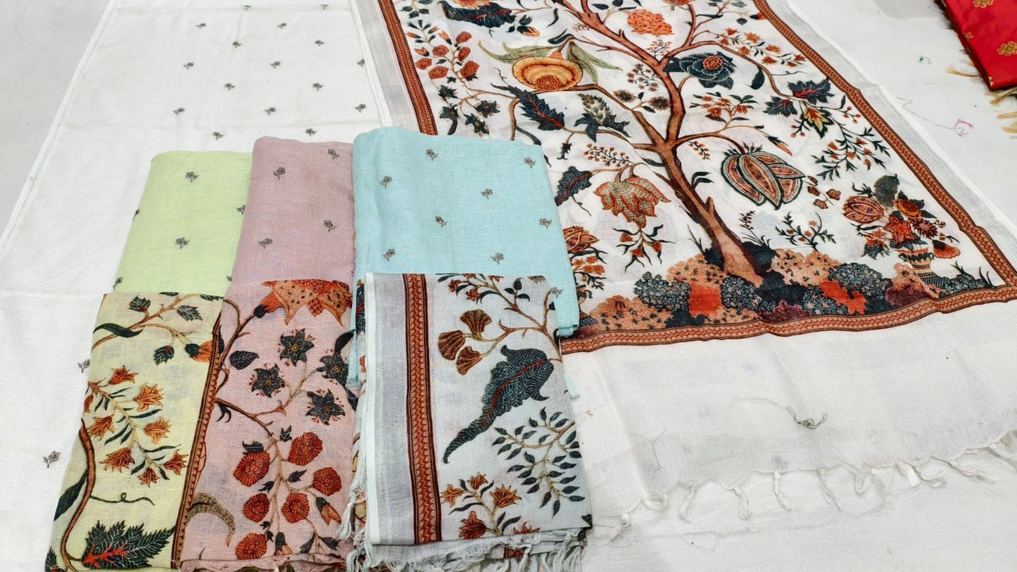 Pure Bhagalpuri Linen Suit – Elegance with Resham Embroidery & Digital Print Dupatta
