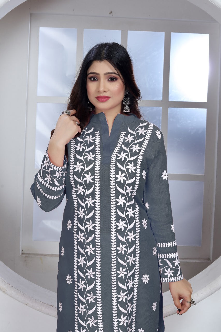 Chikankari Kurti Pant Set – Heavy Rayon | New Concept Design