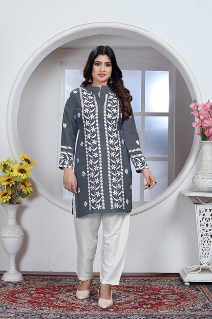 Chikankari Kurti Pant Set – Heavy Rayon | New Concept Design